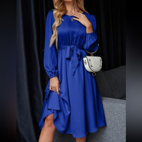 Luxe lantern sleeve belted dress - Picture 12 of 15